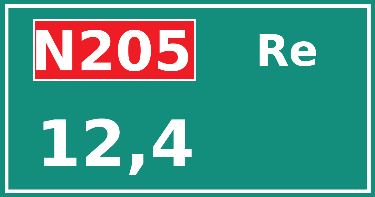 Hectometerbord N205 12,4 zijde Re