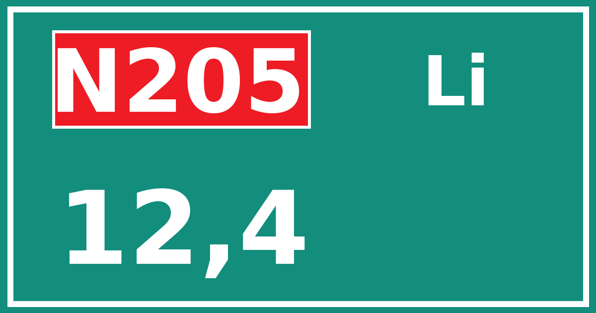 Hectometerbord N205 12,4 zijde Li