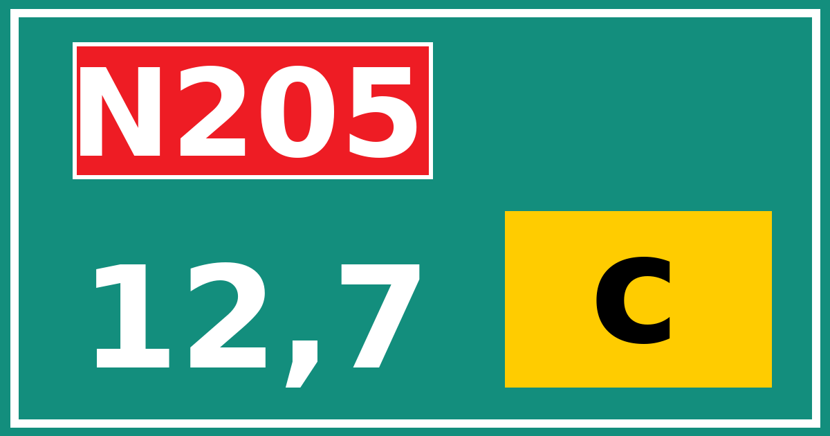 Hectometerbord N205 12,7 letter c
