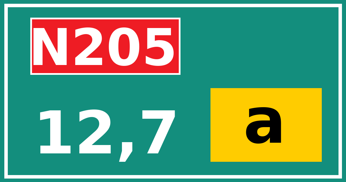 Hectometerbord N205 12,7 letter a