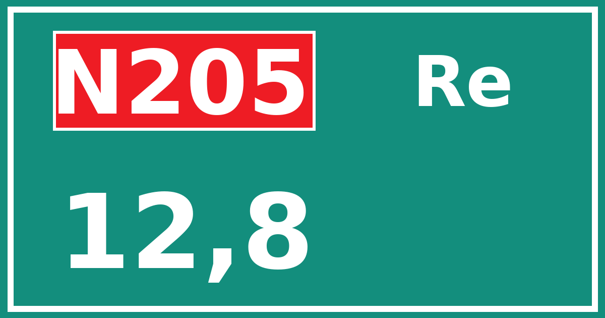 Hectometerbord N205 12,8 zijde Re