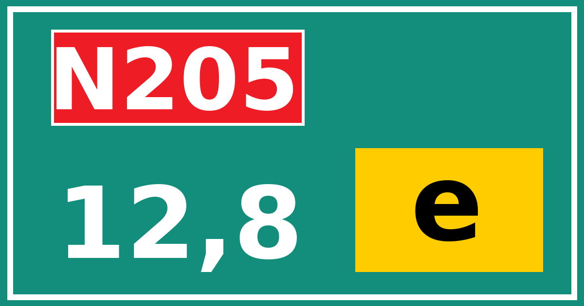 Hectometerbord N205 12,8 letter e