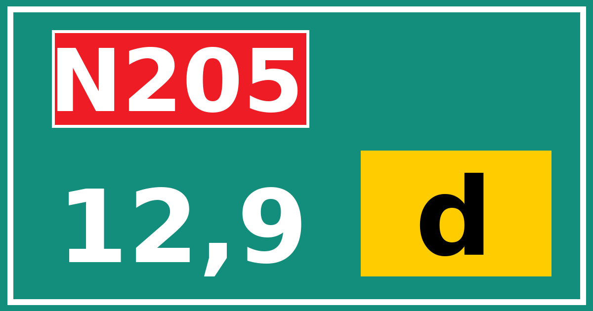 Hectometerbord N205 12,9 letter d