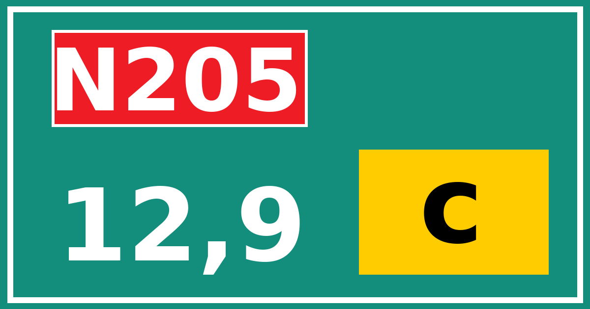 Hectometerbord N205 12,9 letter c