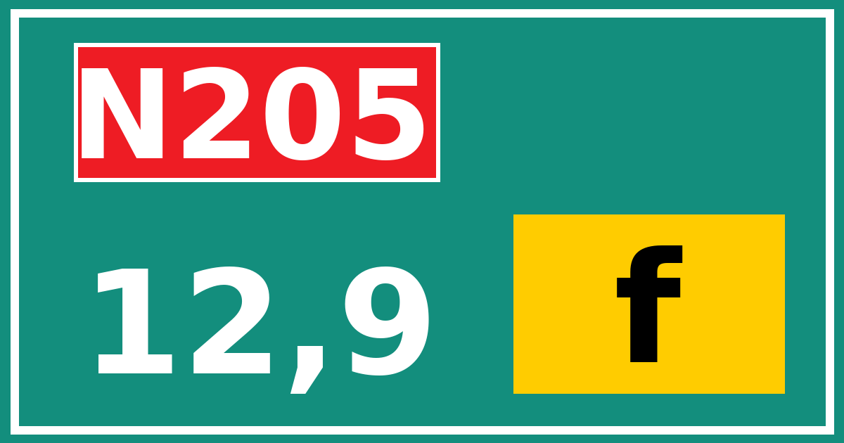 Hectometerbord N205 12,9 letter f