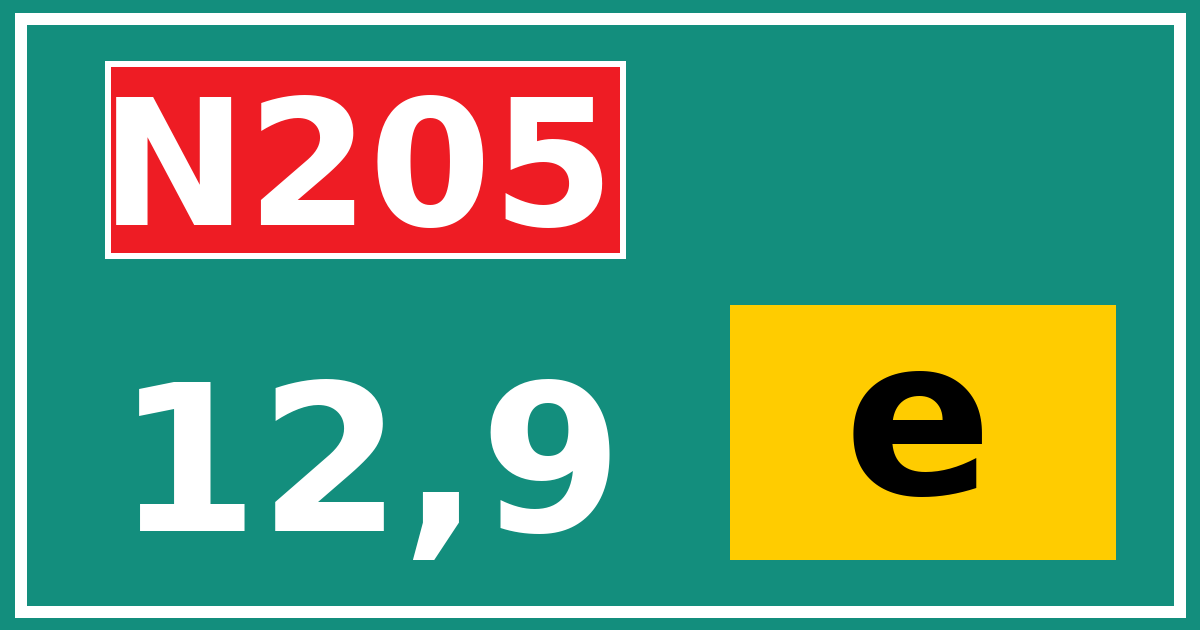 Hectometerbord N205 12,9 letter e