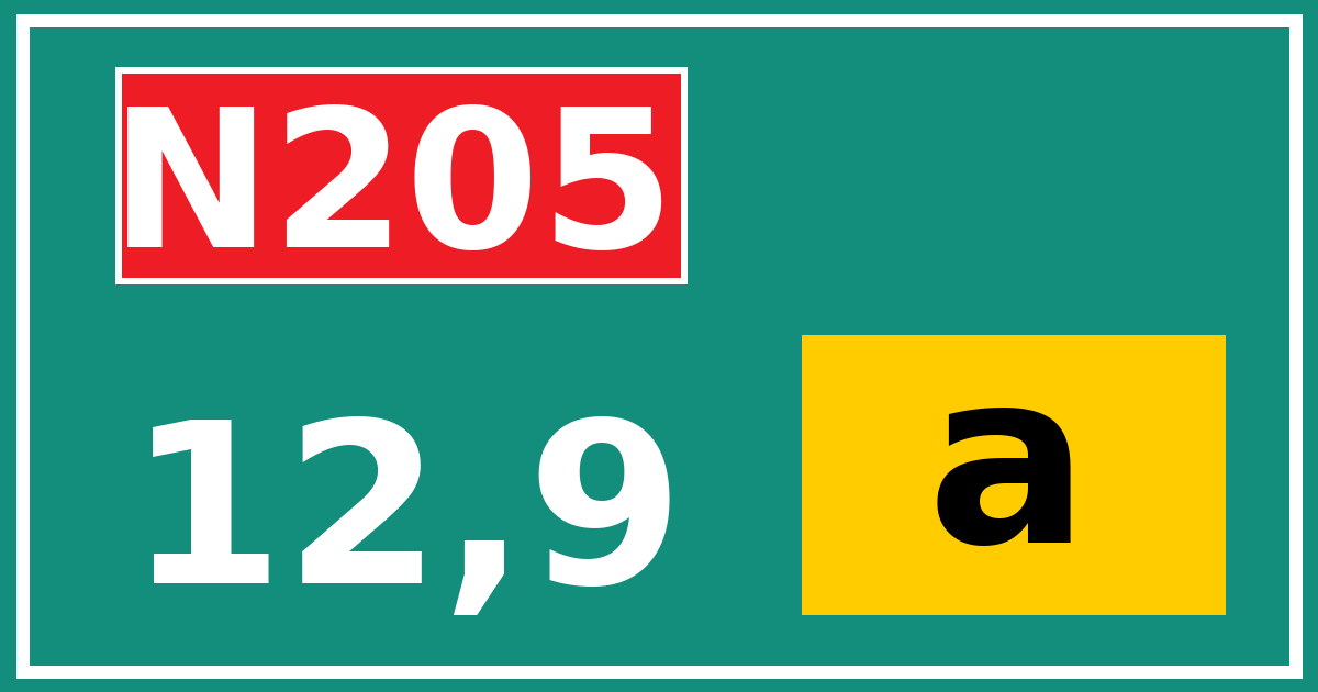 Hectometerbord N205 12,9 letter a