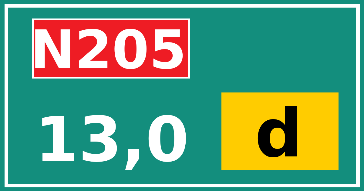 Hectometerbord N205 13,0 letter d