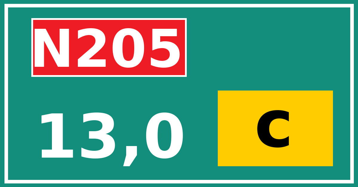 Hectometerbord N205 13,0 letter c