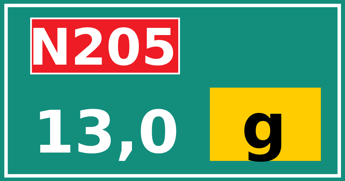 Hectometerbord N205 13,0 letter g