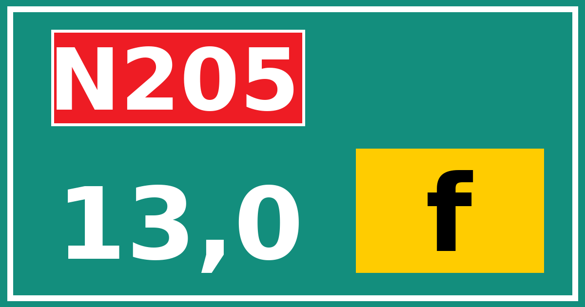 Hectometerbord N205 13,0 letter f