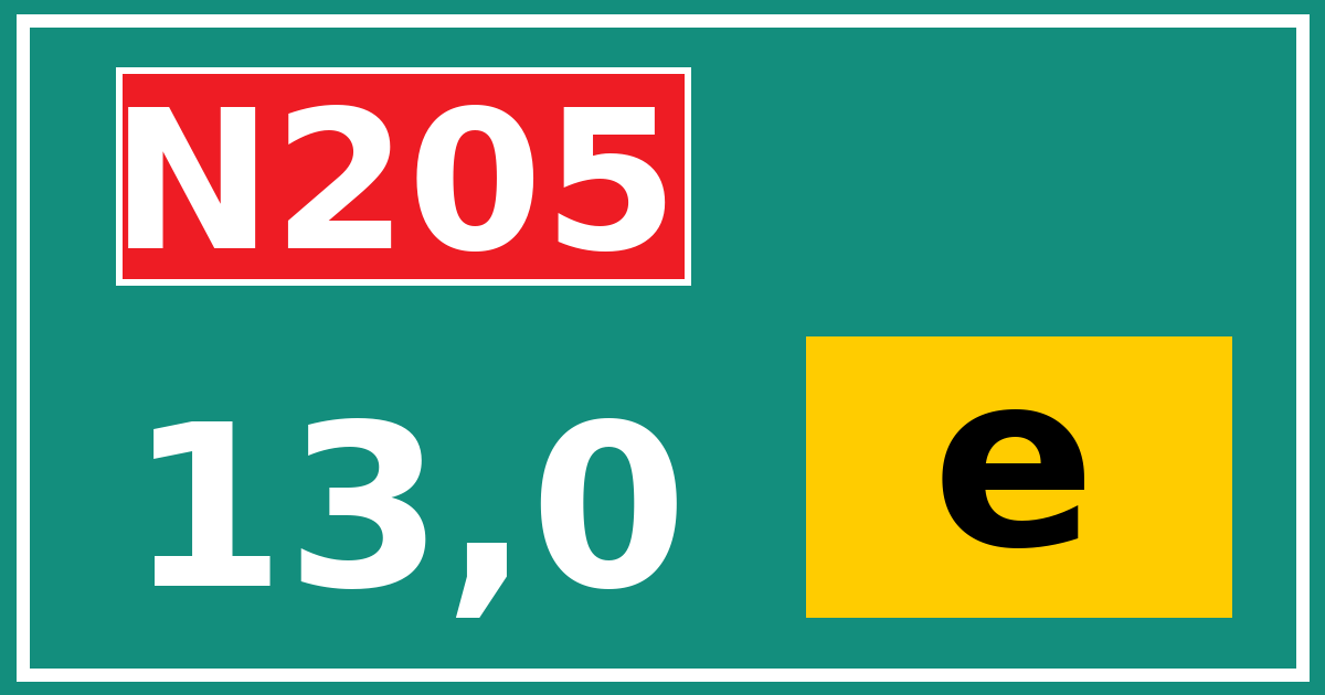 Hectometerbord N205 13,0 letter e