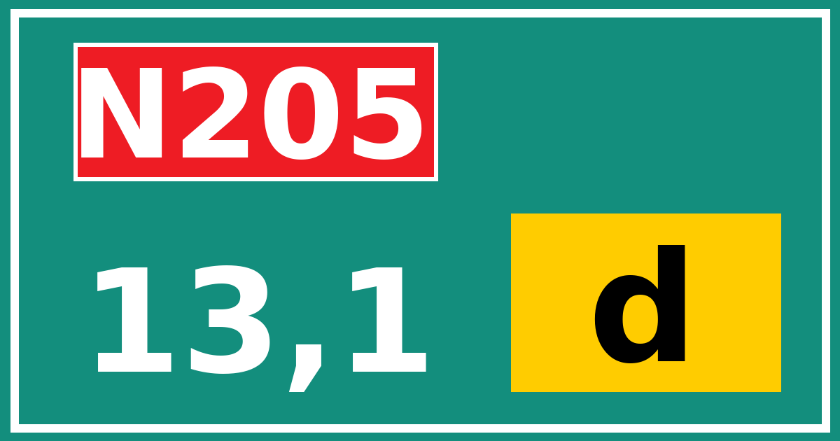 Hectometerbord N205 13,1 letter d
