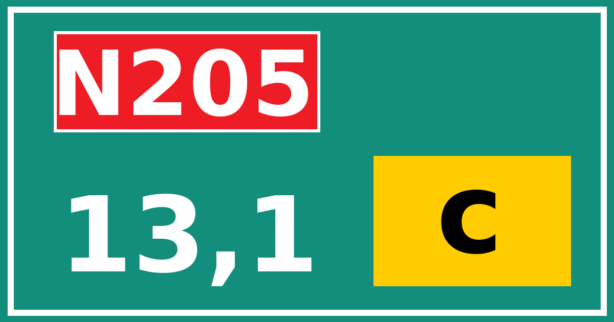 Hectometerbord N205 13,1 letter c