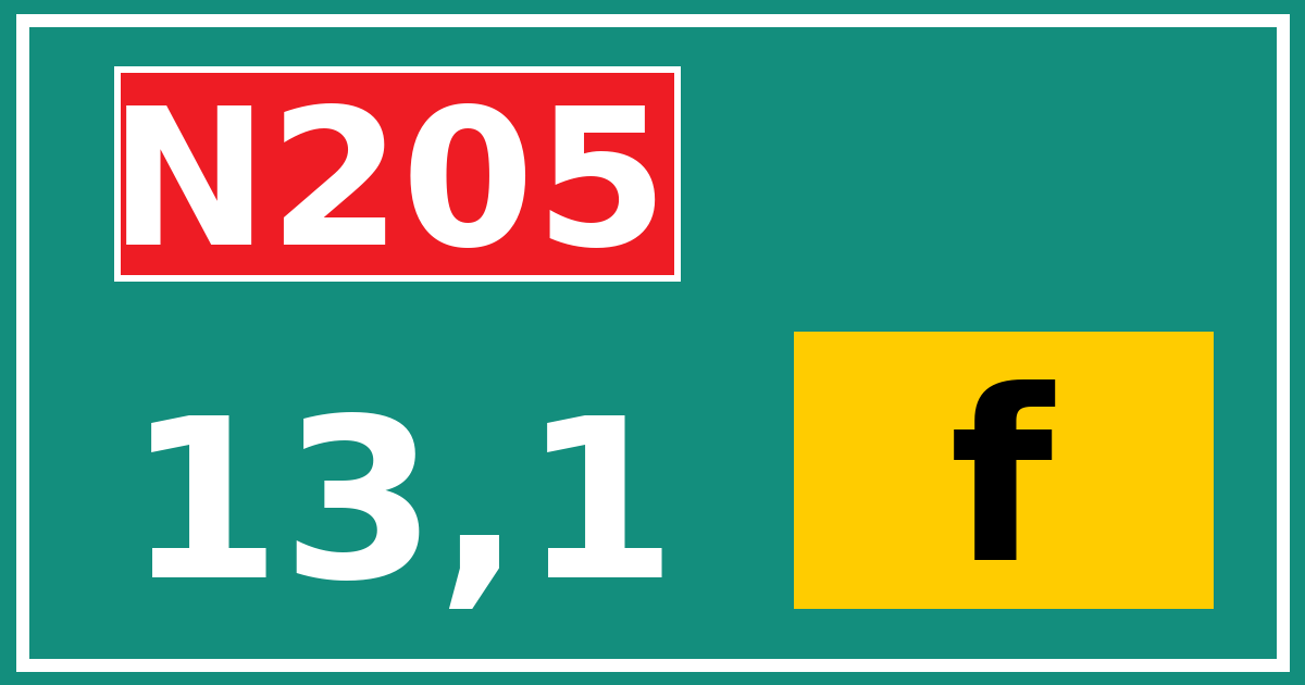 Hectometerbord N205 13,1 letter f