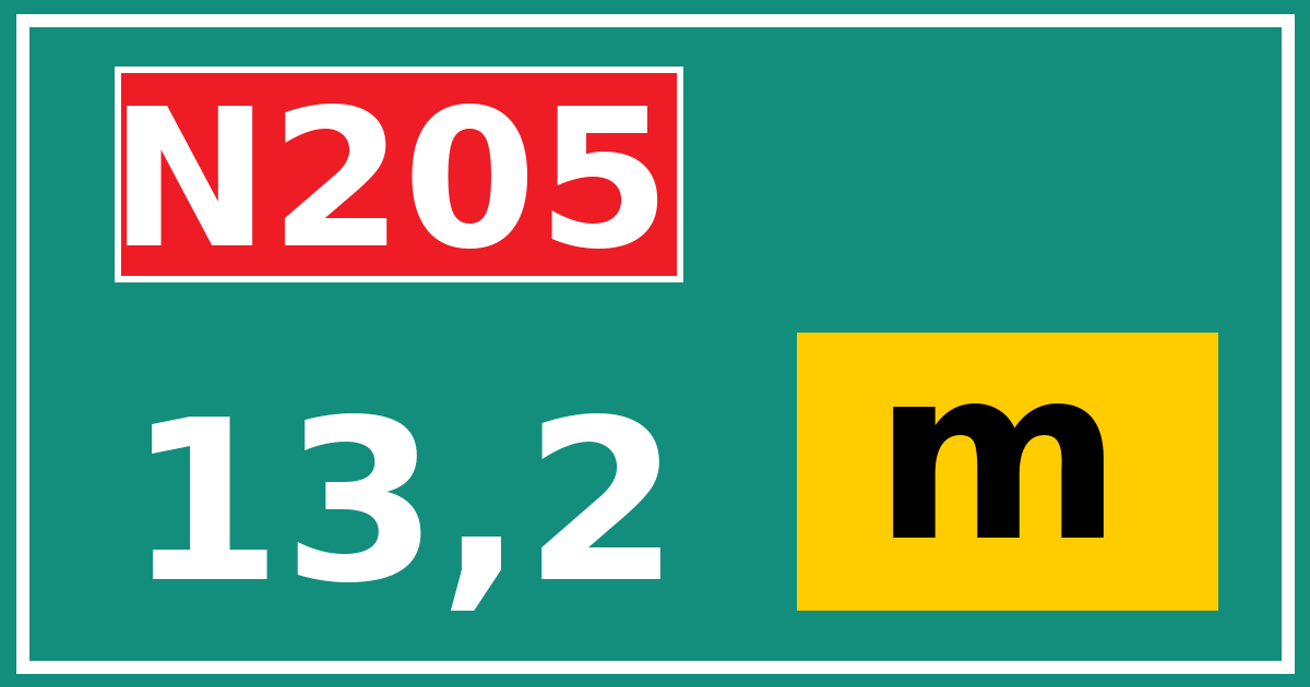 Hectometerbord N205 13,2 letter m