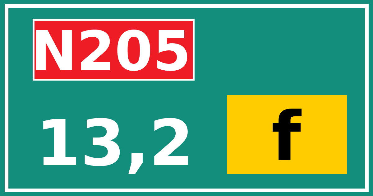 Hectometerbord N205 13,2 letter f