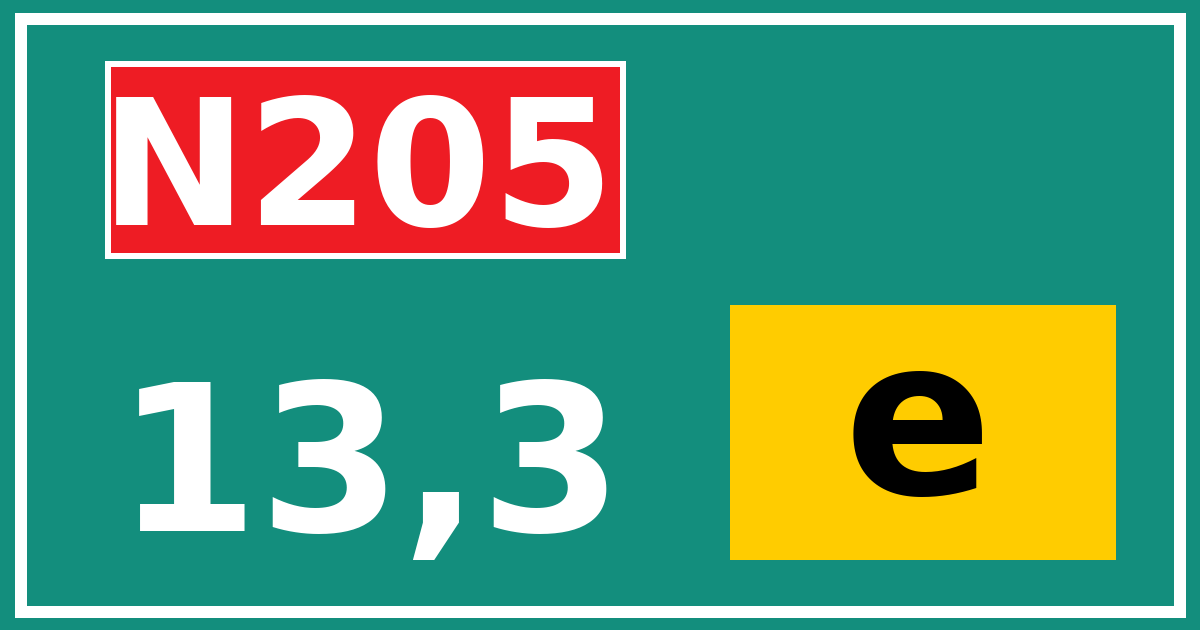 Hectometerbord N205 13,3 letter e