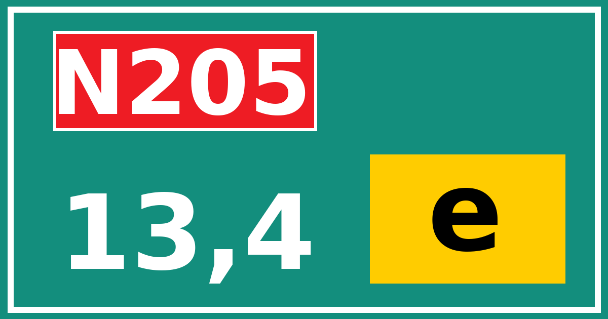 Hectometerbord N205 13,4 letter e