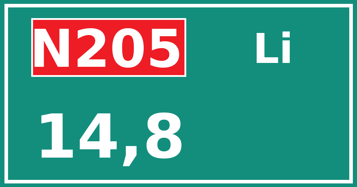 Hectometerbord N205 14,8 zijde Li