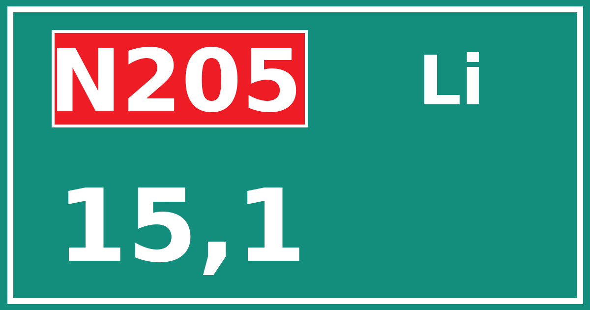 Hectometerbord N205 15,1 zijde Li