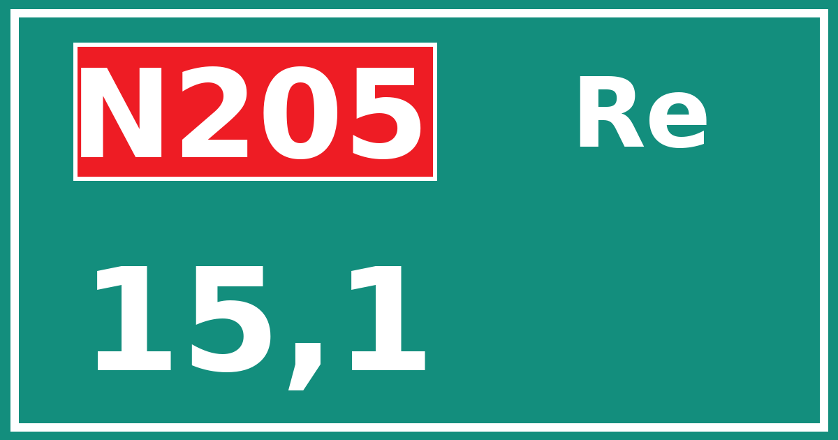 Hectometerbord N205 15,1 zijde Re