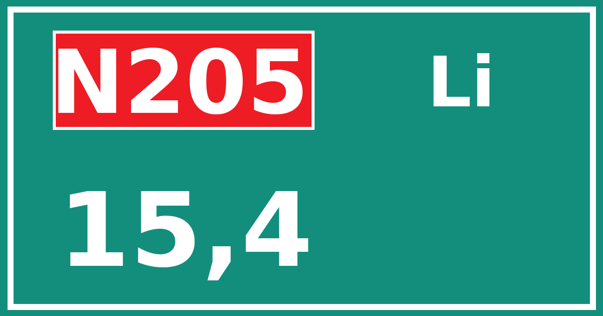 Hectometerbord N205 15,4 zijde Li