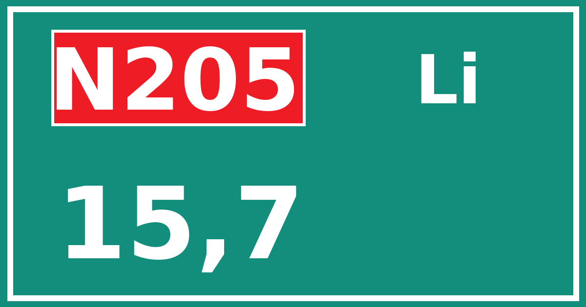 Hectometerbord N205 15,7 zijde Li