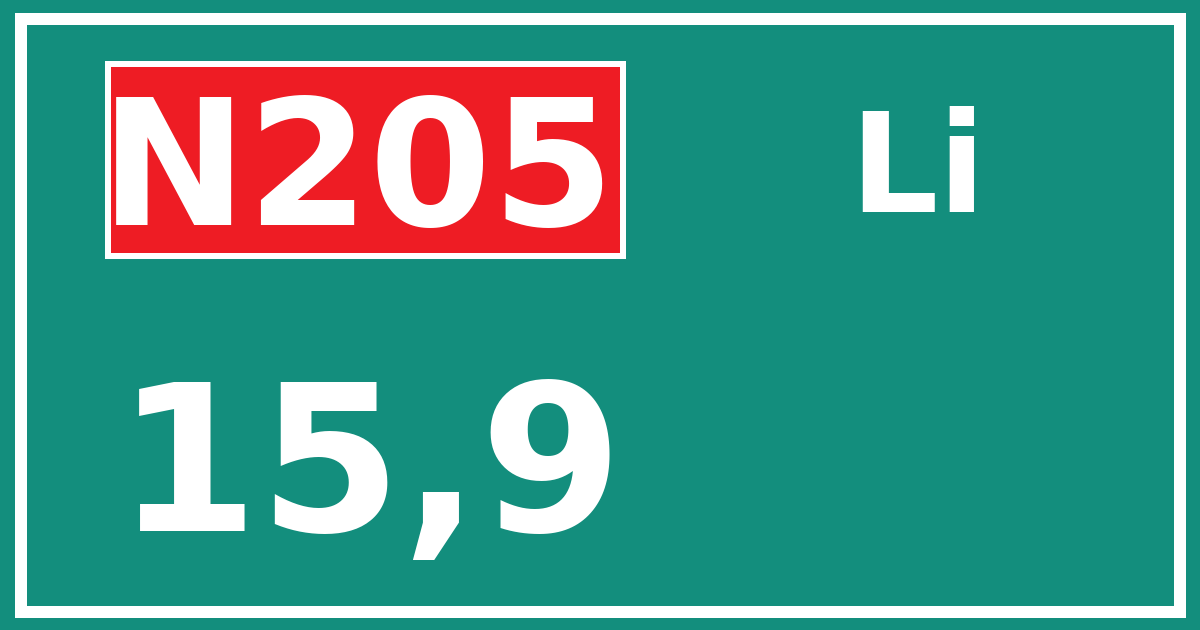 Hectometerbord N205 15,9 zijde Li