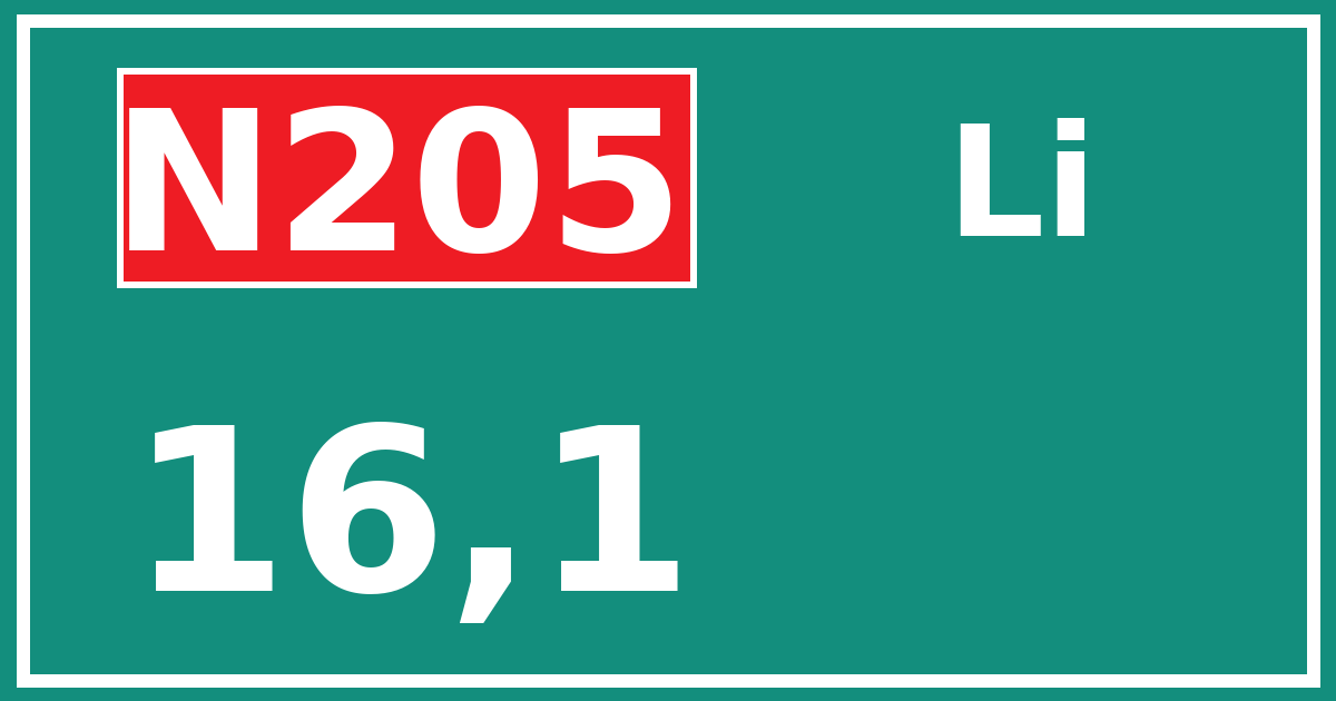 Hectometerbord N205 16,1 zijde Li