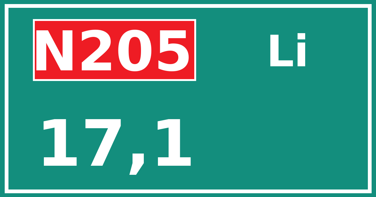 Hectometerbord N205 17,1 zijde Li