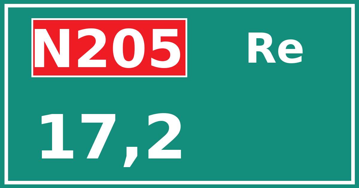 Hectometerbord N205 17,2 zijde Re