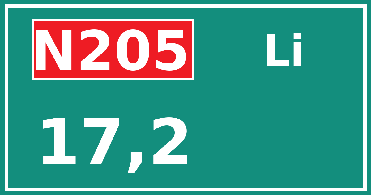 Hectometerbord N205 17,2 zijde Li