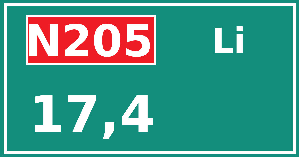 Hectometerbord N205 17,4 zijde Li