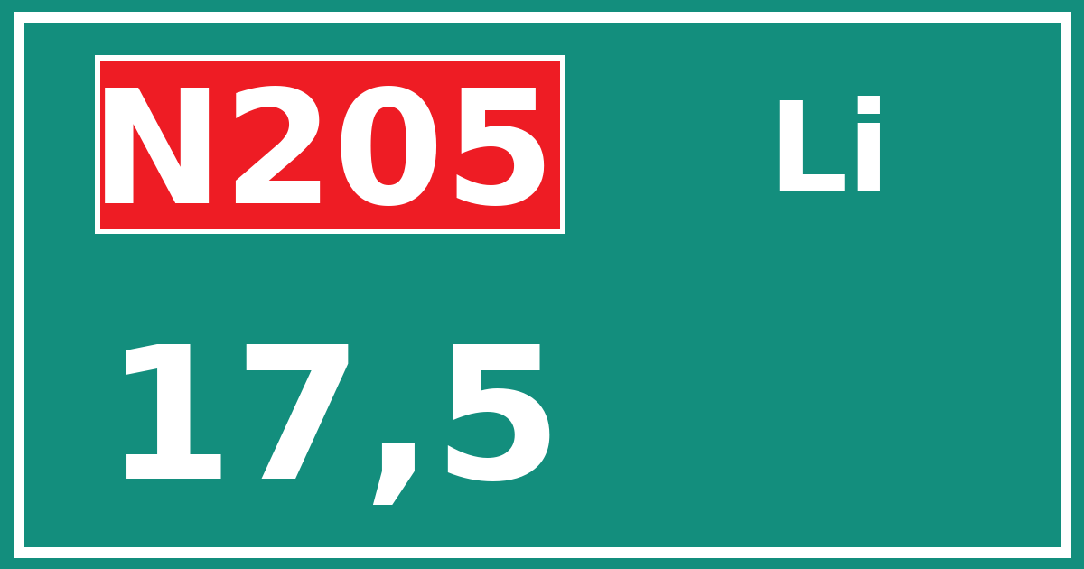 Hectometerbord N205 17,5 zijde Li
