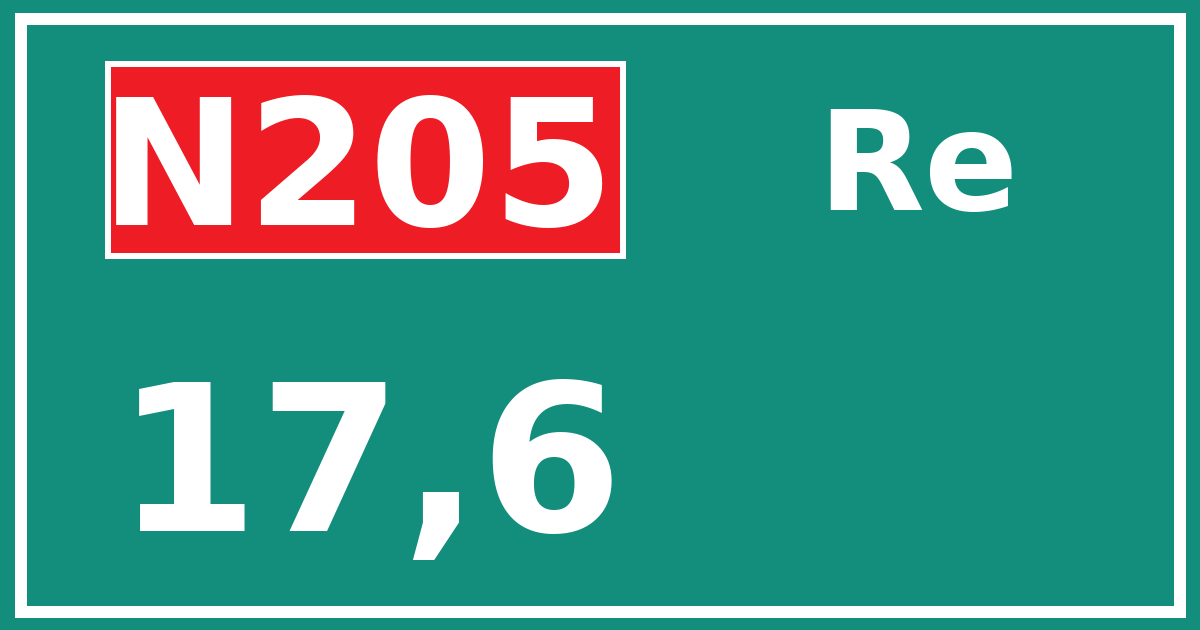 Hectometerbord N205 17,6 zijde Re