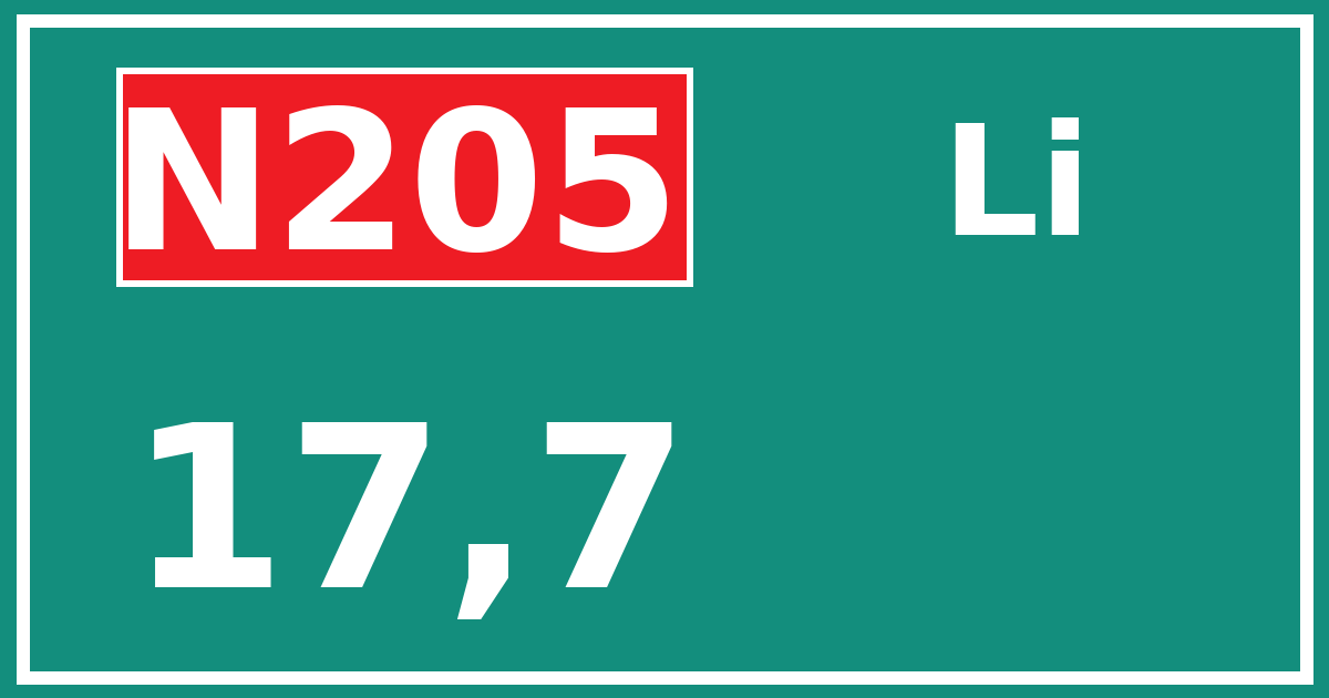 Hectometerbord N205 17,7 zijde Li