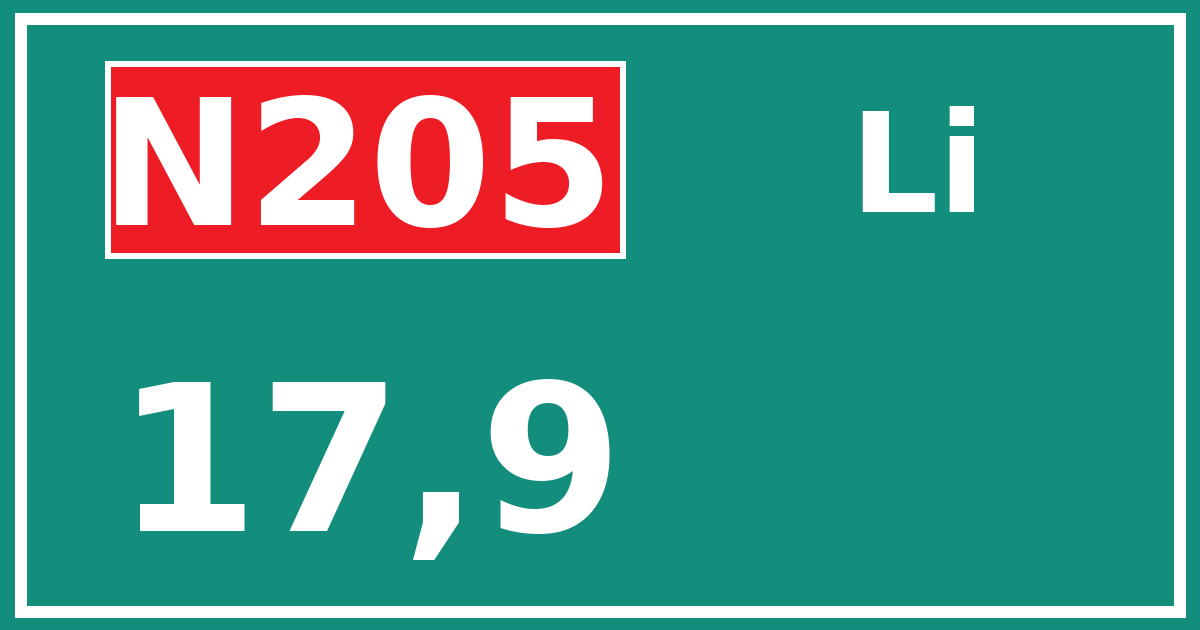 Hectometerbord N205 17,9 zijde Li