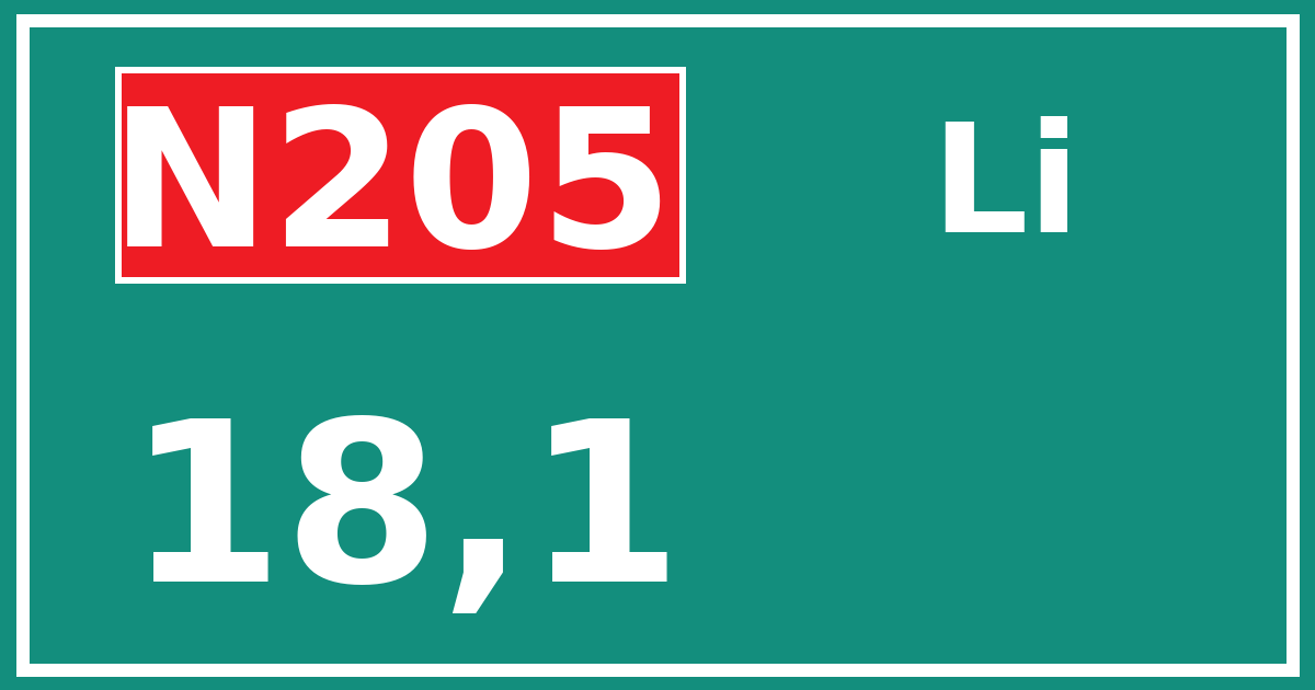 Hectometerbord N205 18,1 zijde Li