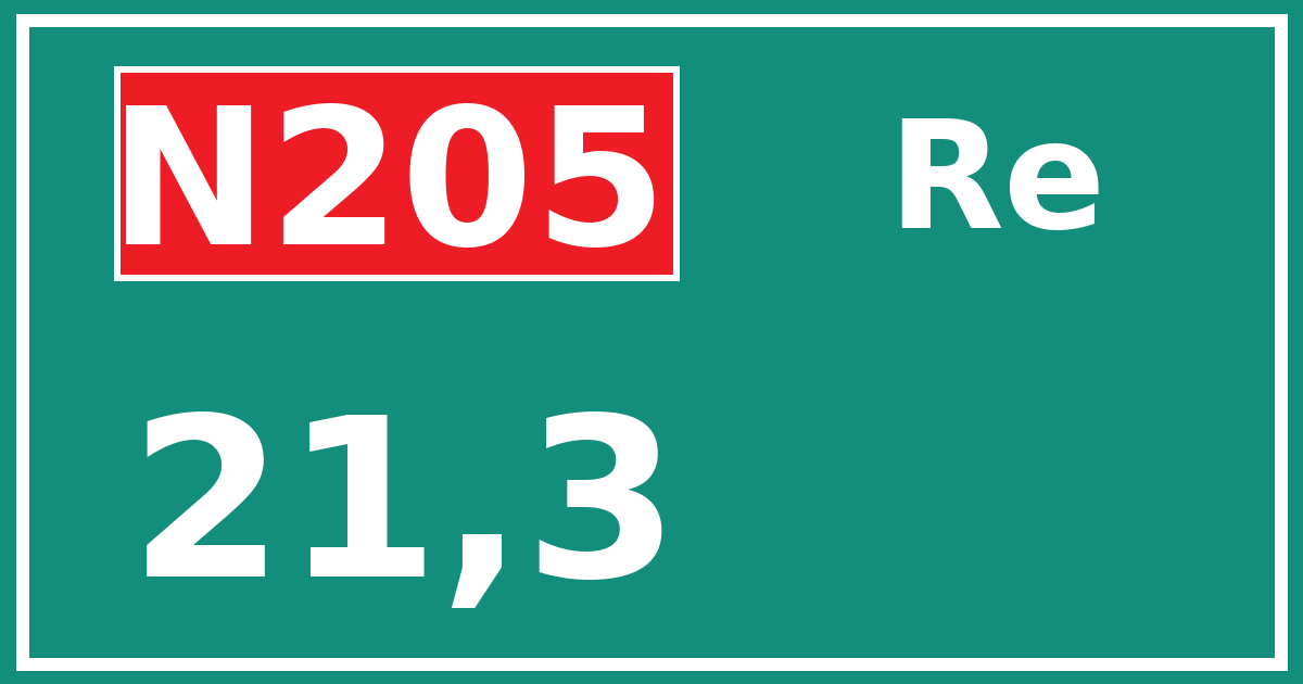 Hectometerbord N205 21,3 zijde Re