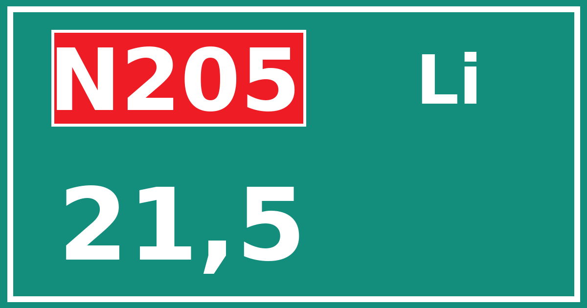 Hectometerbord N205 21,5 zijde Li