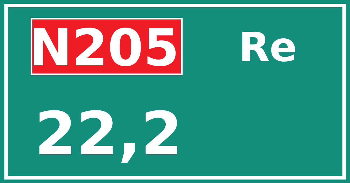 Hectometerbord N205 22,2 zijde Re