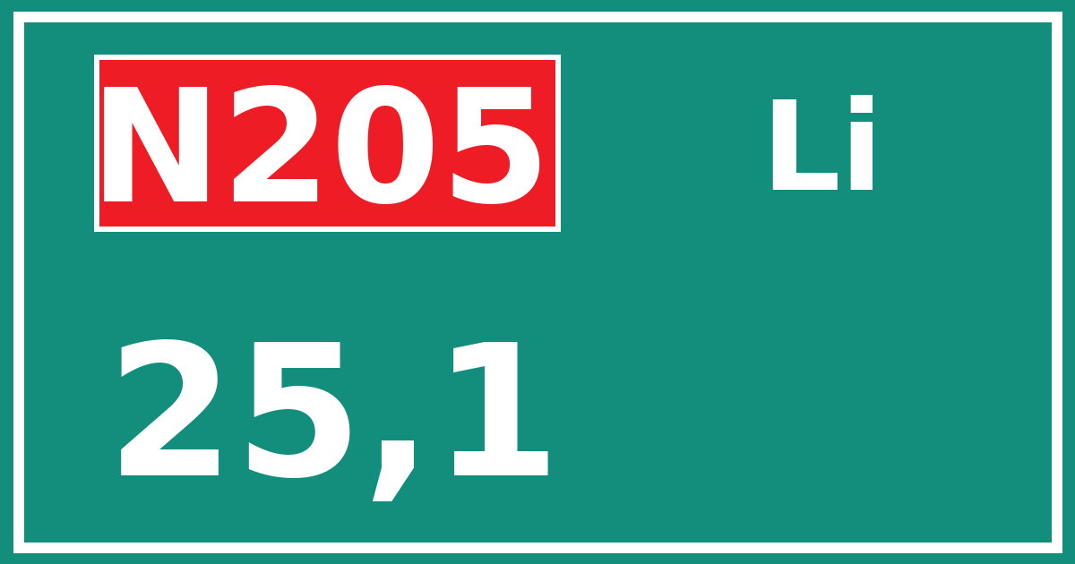 Hectometerbord N205 25,1 zijde Li