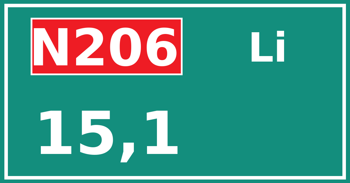 Hectometerbord N206 15,1 zijde Li