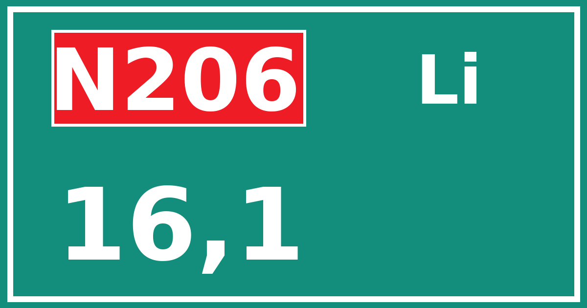 Hectometerbord N206 16,1 zijde Li