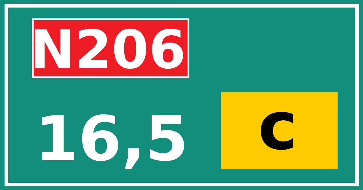 Hectometerbord N206 16,5 letter c