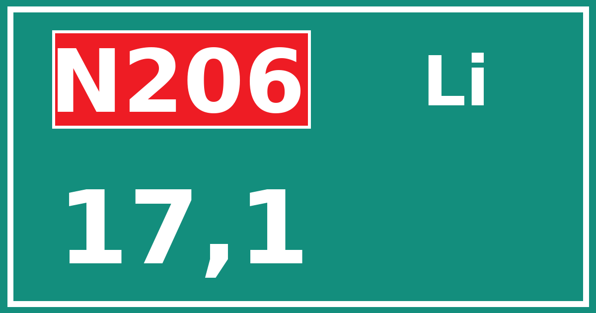 Hectometerbord N206 17,1 zijde Li