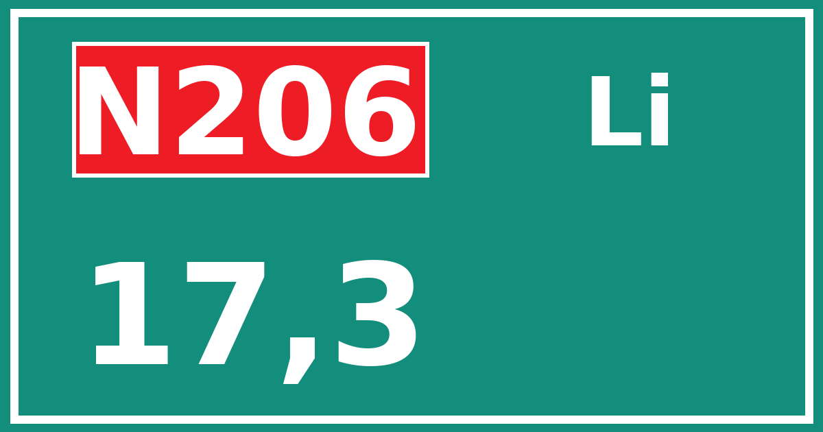Hectometerbord N206 17,3 zijde Li