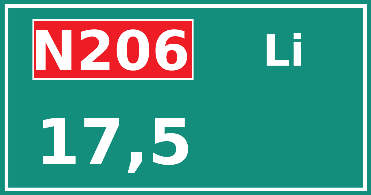 Hectometerbord N206 17,5 zijde Li