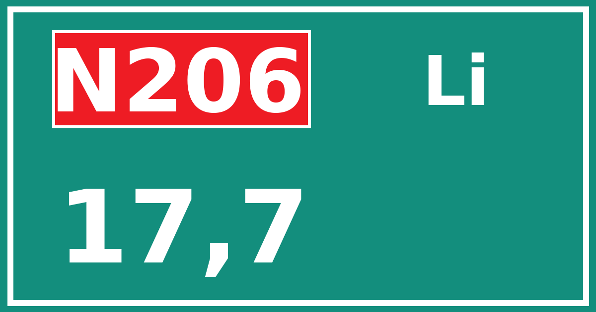 Hectometerbord N206 17,7 zijde Li